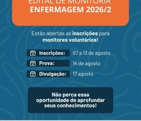 Curso de enfermagem divulga resultado do edital de monitoria voluntária