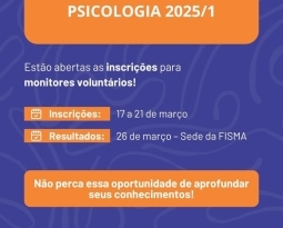 Aberto edital de seleção de monitoria voluntária para o curso de psicologia
